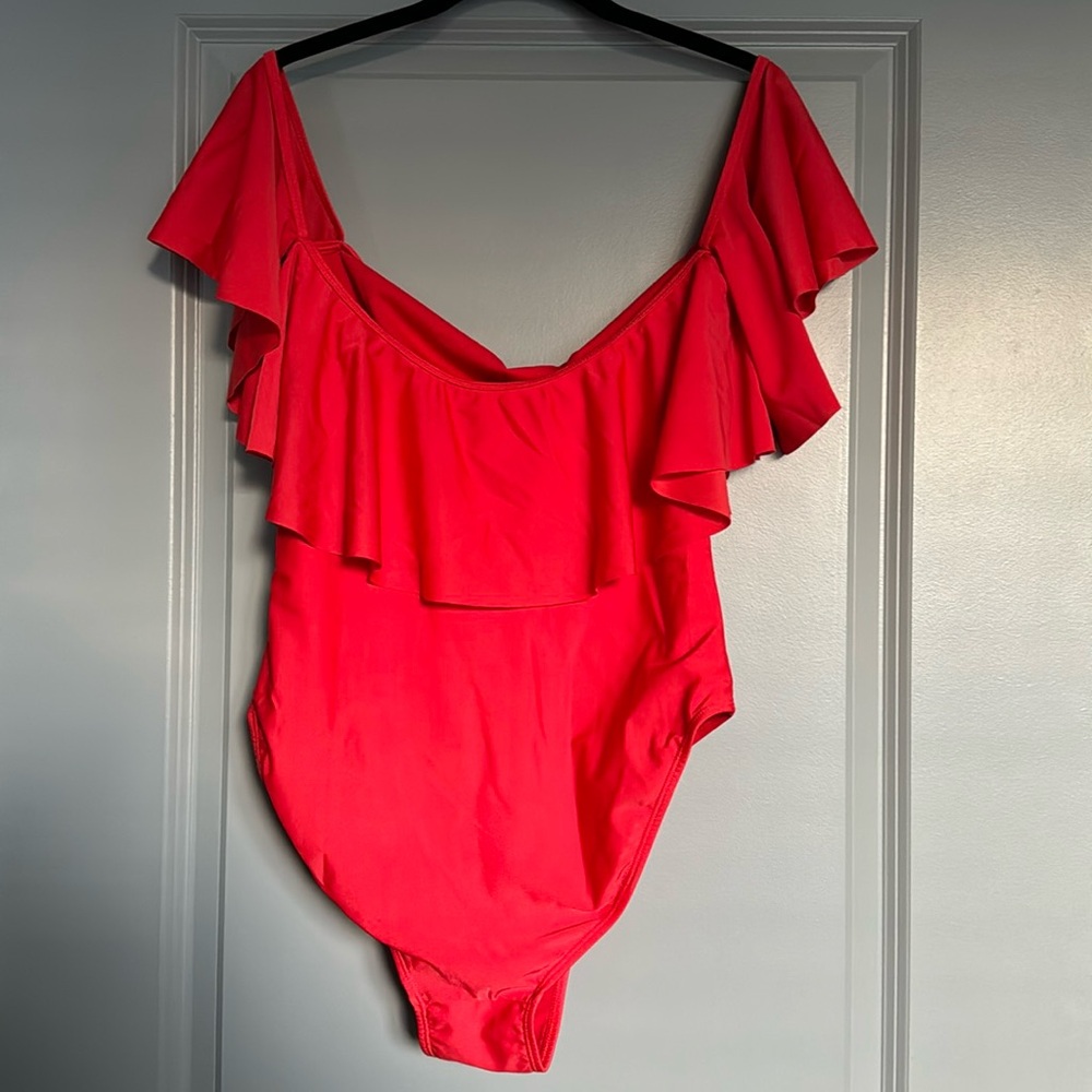 Off The Shoulder Red One Piece Swimsuit